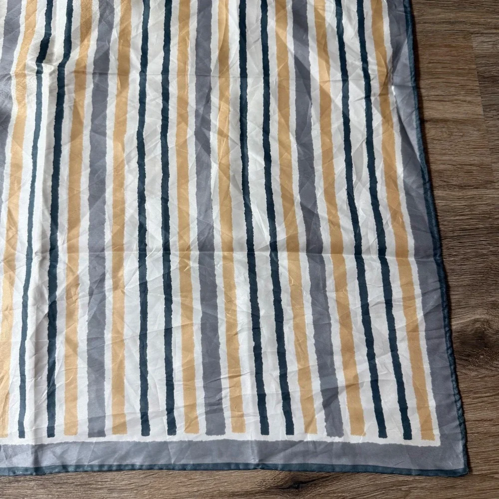 Vera Neumann Striped Silk Scarf Square Vintage | Yellow White Gray | 26